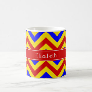 Rood, geel, blauw LG Chevron Red Name Monogram Koffiemok