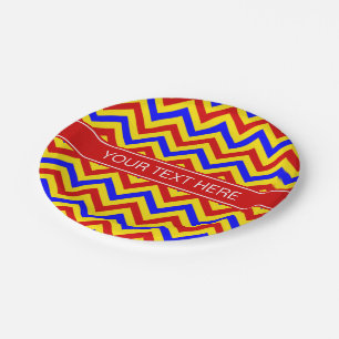 Rood, geel, blauw LG Chevron Red Name Monogram Papieren Bordje