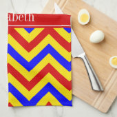 Rood, geel, blauw LG Chevron Red Name Monogram Theedoek (Quarter Fold)