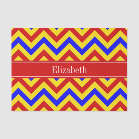 Rood, geel, blauw LG Chevron Red Name Monogram Tissuepapier (Voorkant)