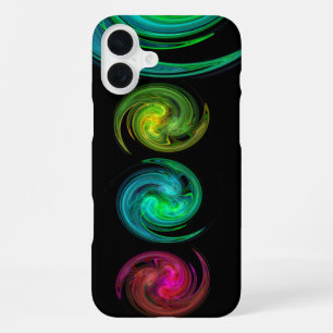 ROOD GEEL BLAUW LICHTWERVEL Fractale Kunst, Zwart iPhone 16 Plus Hoesje