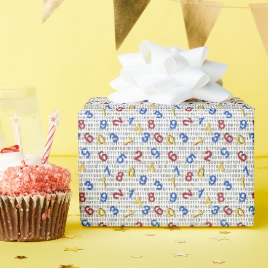 Rood Geel Blauw Nummer Zwart Wit Cadeaupapier (Verjaardagsfeest)