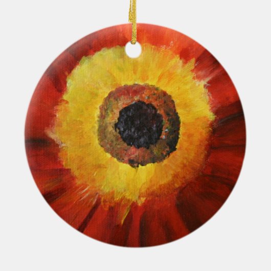 Rood Geel Bloem Art Circle Ornament (Achterkant)