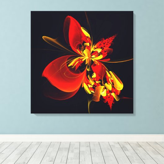 Rood Geel Bloemen Modern Abstract Kunstpatroon #10 Canvas Afdruk (Insitu (Houten vloer))