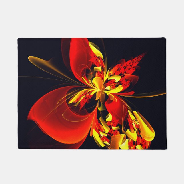 Rood Geel Bloemen Modern Abstract Kunstpatroon #10 Deurmat (Voorkant)
