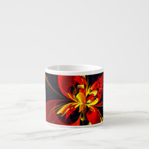 Rood Geel Bloemen Modern Abstract Kunstpatroon #10 Espresso Kop