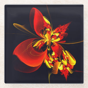 Rood Geel Bloemen Modern Abstract Kunstpatroon #10 Glazen Onderzetter
