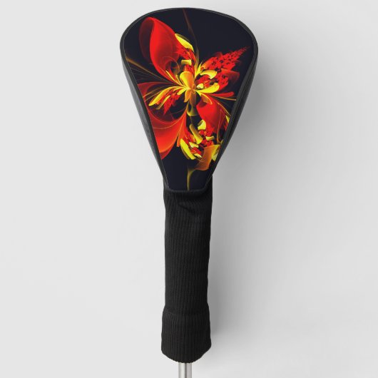 Rood Geel Bloemen Modern Abstract Kunstpatroon #10 Golfheadcover (Voorkant)