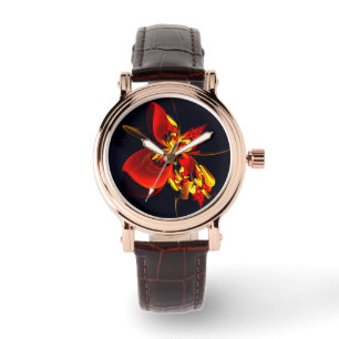 Rood Geel Bloemen Modern Abstract Kunstpatroon #10 Horloge