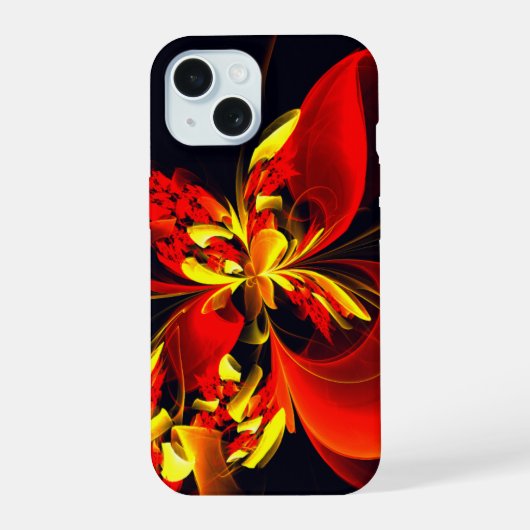 Rood Geel Bloemen Modern Abstract Kunstpatroon #10 iPhone 15 Case (Achterkant)