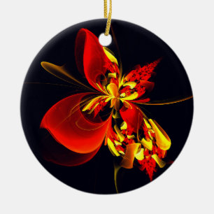 Rood Geel Bloemen Modern Abstract Kunstpatroon #10 Keramisch Ornament