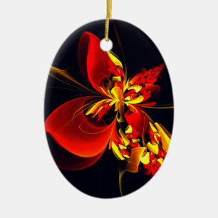 Rood Geel Bloemen Modern Abstract Kunstpatroon #10 Keramisch Ornament