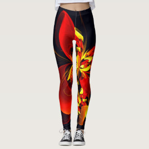 Rood Geel Bloemen Modern Abstract Kunstpatroon #10 Leggings