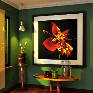 Rood Geel Bloemen Modern Abstract Kunstpatroon #10 Poster