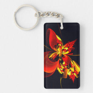Rood Geel Bloemen Modern Abstract Kunstpatroon #10 Sleutelhanger
