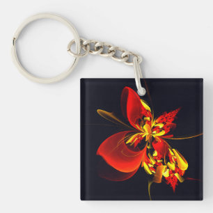 Rood Geel Bloemen Modern Abstract Kunstpatroon #10 Sleutelhanger