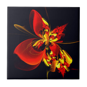 Rood Geel Bloemen Modern Abstract Kunstpatroon #10 Tegeltje