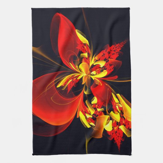 Rood Geel Bloemen Modern Abstract Kunstpatroon #10 Theedoek (Verticaal)