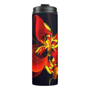 Rood Geel Bloemen Modern Abstract Kunstpatroon #10 Thermosbeker