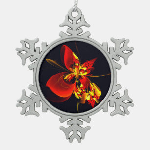 Rood Geel Bloemen Modern Abstract Kunstpatroon #10 Tin Sneeuwvlok Ornament
