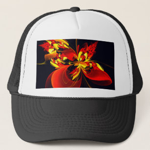 Rood Geel Bloemen Modern Abstract Kunstpatroon #10 Trucker Pet