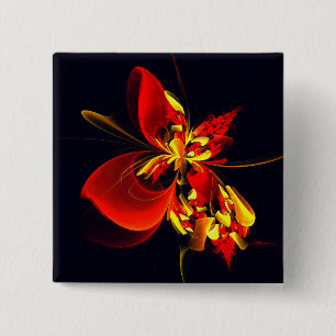 Rood Geel Bloemen Modern Abstract Kunstpatroon #10 Vierkante Button 5,1 Cm