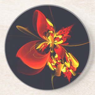 Rood Geel Bloemen Modern Abstract Kunstpatroon #10 Zandsteen Onderzetter