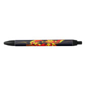 Rood Geel Bloemen Modern Abstract Kunstpatroon #10 Zwarte Inkt Pen (Voorkant)