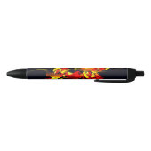 Rood Geel Bloemen Modern Abstract Kunstpatroon #10 Zwarte Inkt Pen (Bodem)