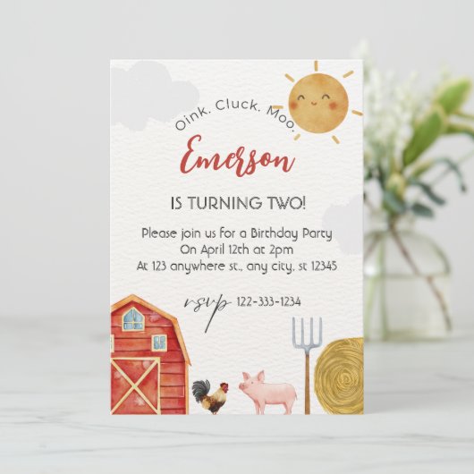 Rood Geel Boerderij Waterverf Leuk Verjaardagsfees Kaart (Staand voorkant)