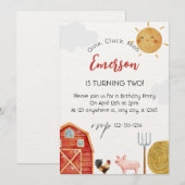 Rood Geel Boerderij Waterverf Leuk Verjaardagsfees Kaart (Voorkant / Achterkant)