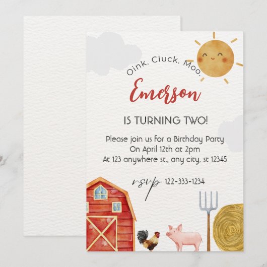 Rood Geel Boerderij Waterverf Leuk Verjaardagsfees Kaart (Voorkant / Achterkant)