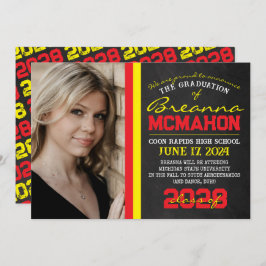 Rood & Geel Chalkboard Afstuderen Aankondiging