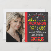 Rood & Geel Chalkboard Afstuderen Foto Kaart (Voorkant)