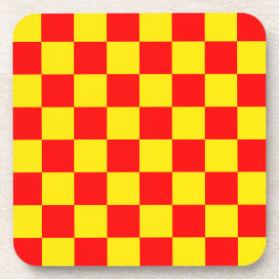 Rood Geel Check Checkered Pattern Design Bier Onderzetter