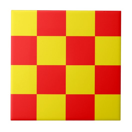 Rood Geel Check Checkered Pattern Design Tegeltje (Voorkant)