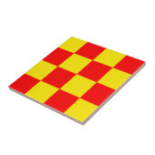 Rood Geel Check Checkered Pattern Design Tegeltje (Zijkant)