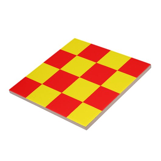 Rood Geel Check Checkered Pattern Design Tegeltje (Zijkant)
