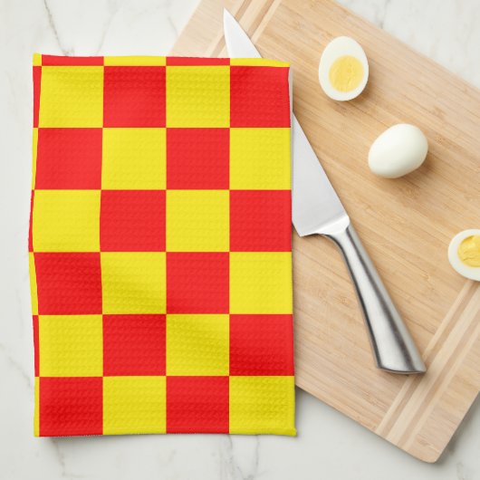 Rood Geel Check Checkered Pattern Design Theedoek (Quarter Fold)