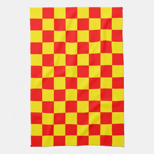 Rood Geel Check Checkered Pattern Design Theedoek (Verticaal)