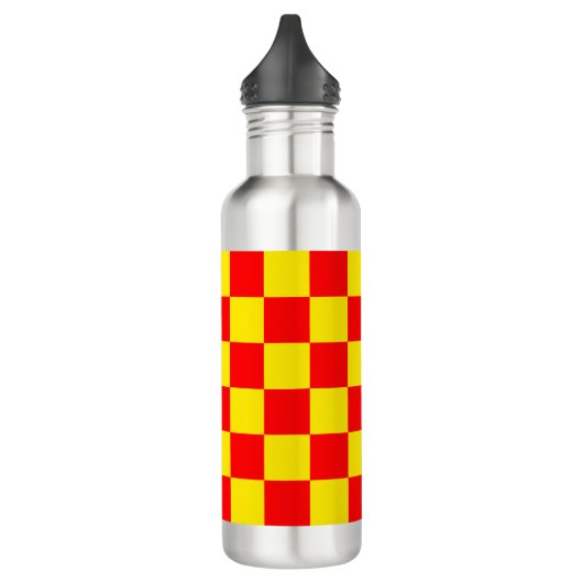 Rood Geel Check Checkered Pattern Design Waterfles (Links)