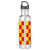 Rood Geel Check Checkered Pattern Design Waterfles (Achterkant)