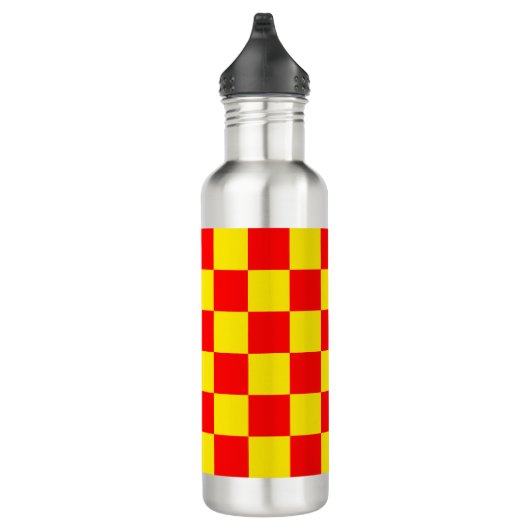 Rood Geel Check Checkered Pattern Design Waterfles (Rechts)