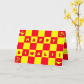 Rood & Geel Check Diwali Kaart (Gele Bloem)
