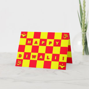 Rood & Geel Check Diwali Kaart
