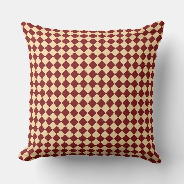 Rood Geel Checker Diamant Patroon Kussen (Voorkant)