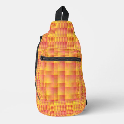 Rood Geel Dambord Abstract Patroon Sling Bag (Voorkant)