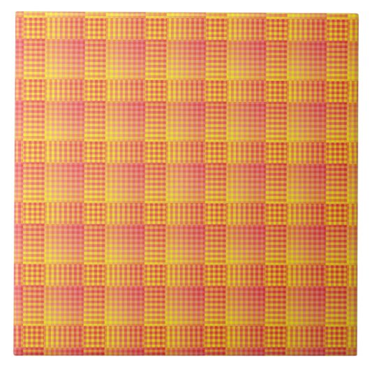 Rood Geel Dambord Abstract Patroon Tegeltje (Voorkant)