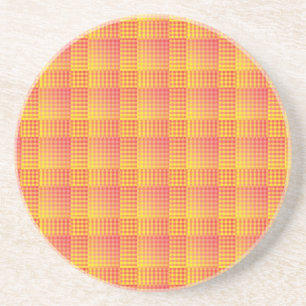 Rood Geel Dambord Abstract Patroon Zandsteen Onderzetter