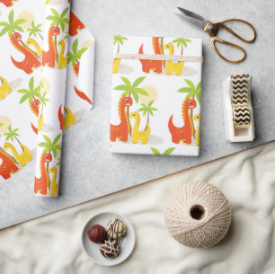 Rood Geel Dinosaurus Inpakpapier voor Geschenken